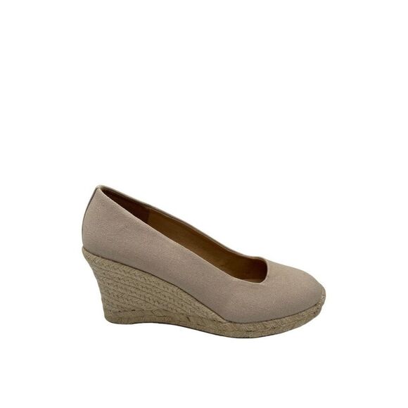 J. Crew Canvas Espadrille Wedge Heels‎ Womens Sz 8 Beige Slip On Casual Peppy - Picture 2 of 9